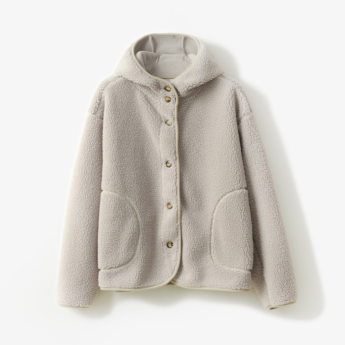 フリース フード付き アウター 上着 もこもこアウター レギュラー丈 長袖 ストレート もこもこ モコモコ ポケット 厚手 かわいい 可愛い シンプル カジュアル おしゃれ お洒落 可愛い