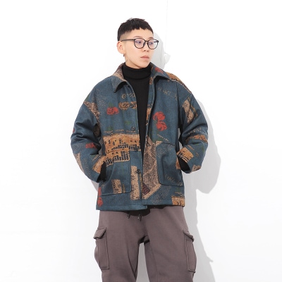 送料無料秋冬 hiphop 西洋式　ヴィンテージサテン　折り曲げ襟　コート　上着　綿入れ