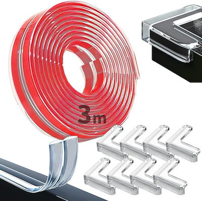 他サイト： 現役保育士推薦赤ちゃん コーナーガード コーナークッション L型８個 + クッションテープ タイプ：3ｍ( 透明, 3ｍ)の商品画像