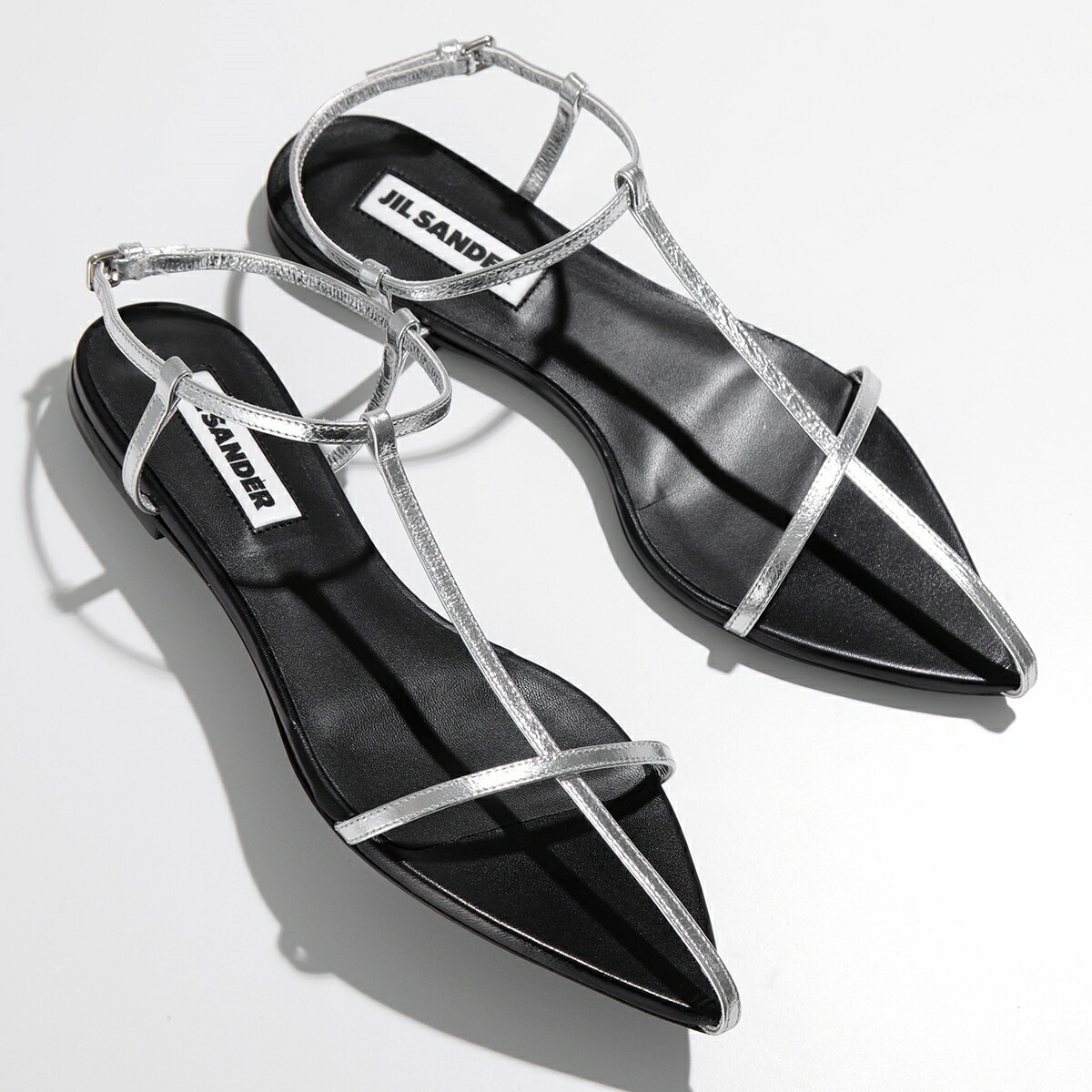 JIL SANDER ジルサンダー フラットサンダル J15WP0081 P5802 レディース ポインテッドトゥ ストラップ ケージサンダル 靴 042/SILVER-MOON