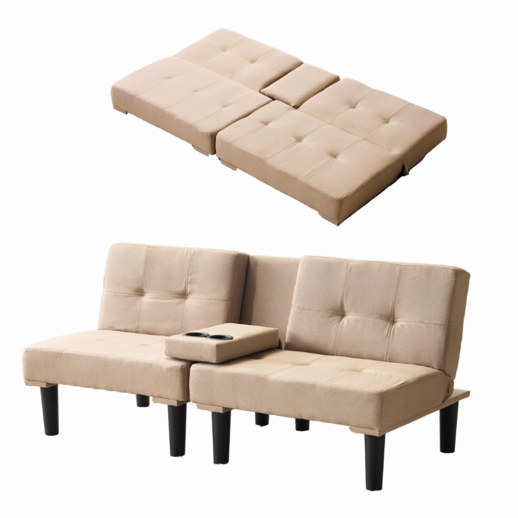 【国内発送】1218ソファベッド ソファ ベッド カップホルダー付き 組立て簡単 事務室用 サロン用 来客対応 ロータイプ 2人 リクライニングソファ 背もたれ3段階 取付可能な脚 省スペース 一人暮