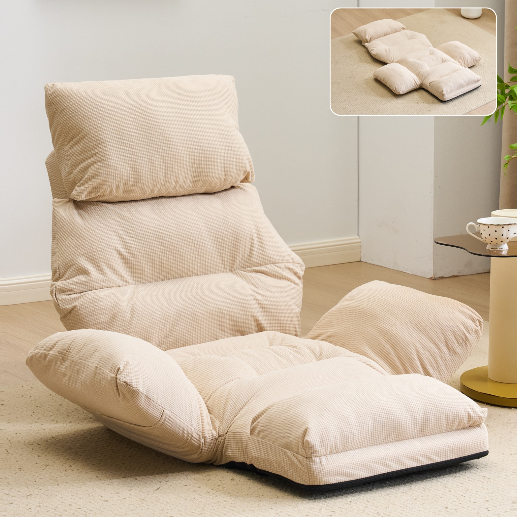 【国内発送】656座椅子 ソファーベッド 一人掛けソファ 可愛らしいデザイン 背もたれ6段調整可能 足元6段階調節　弾力性抜群　2WAY 1人掛け　シンプル 折りたたみ式 フロアソファー 寝る 座る