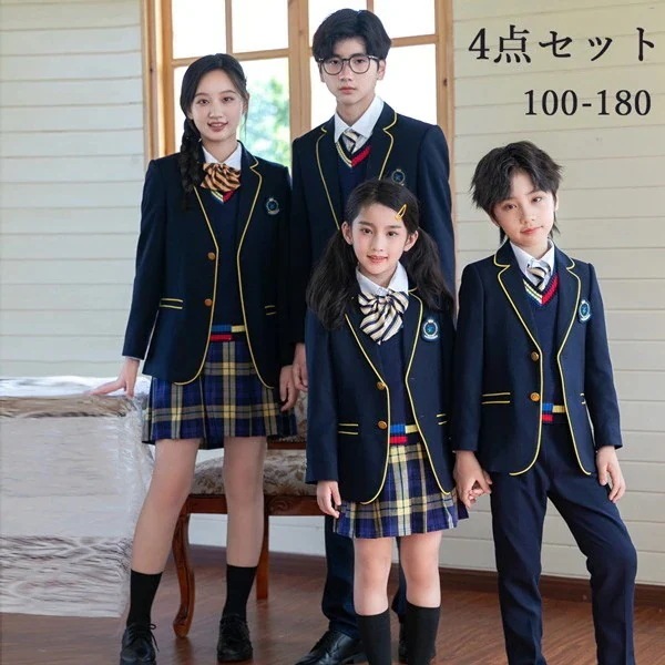 学生服 子供服 韓国風 ピアノ発表会 上下セット キッズスーツ キッズフォーマルスーツ 女の子 男の子 女児 小学校 高校生 中学生 制服 ジャケット ブラウス スカート リボン 七五三 誕生日