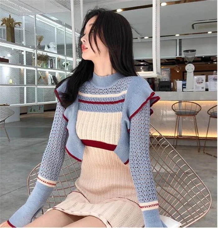 50個ニットスカート 女性用 超人気 韓国ファッション ハイウエスト ミディアムロング スリム シェイプアップ効果