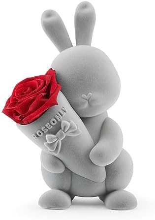 プリザーブドフラワー ハニーラビットとデスティニーローズ グレー レッドバラ