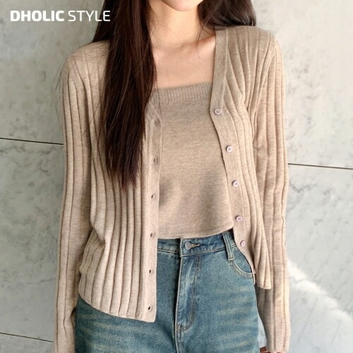 ニットチューブトップ&リブカーディガンSET・p621815