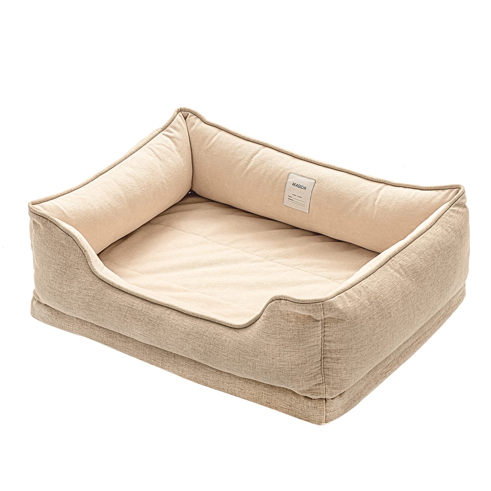 AKAGIICHI 犬 ベッド ペットベッド 猫ベッド ペットソファー 洗える フワフワ 四角型 夏 四季適用 姿勢矯正 防寒 耐噛み素材 滑り止め 取り外し可能 サイズM L (M, アプリコット)