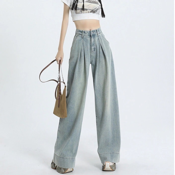 ラックスパンツ スウェットパンツ ハイウェスト パンツ ストレート デニムパンツ 着痩せ効果 脚長効果