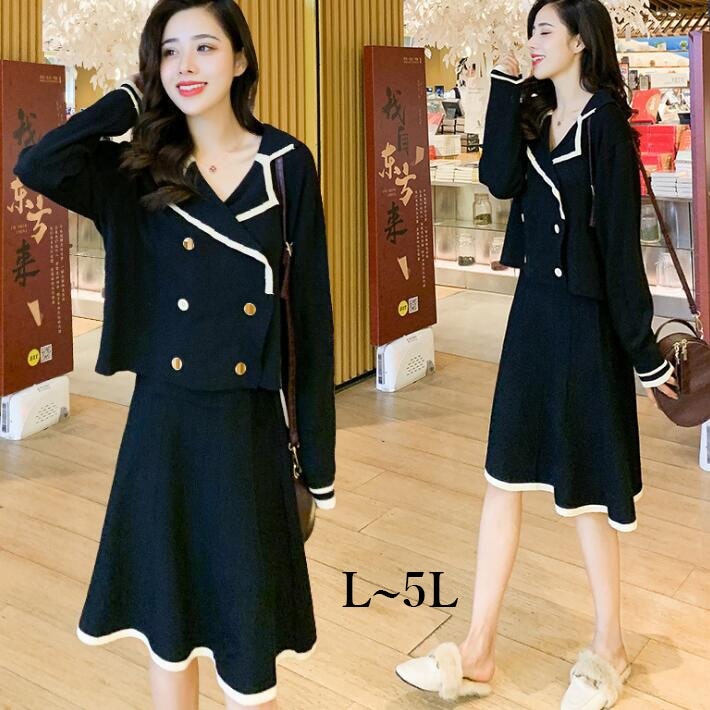 2点セット　セットアップ ニットスカート　ニットアウター　フリルスカート　ニットカーディガン 　ニット　セーター　ワンピース　アウター ロング　膝丈　長袖　オフィス フォマール 　L　2L　3L　4