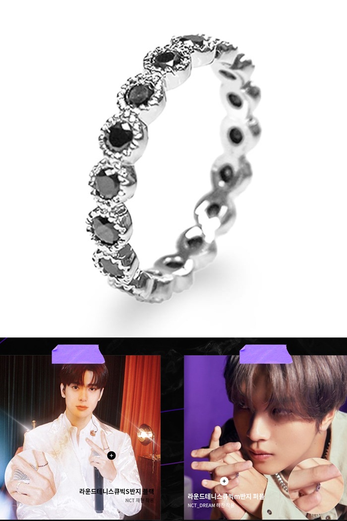 [BLACKPURPLE] K-ファッション/ジュエリー/[BTSジョングク/NCT着用] ラウンドテニスキュービックM指輪 - ブラック