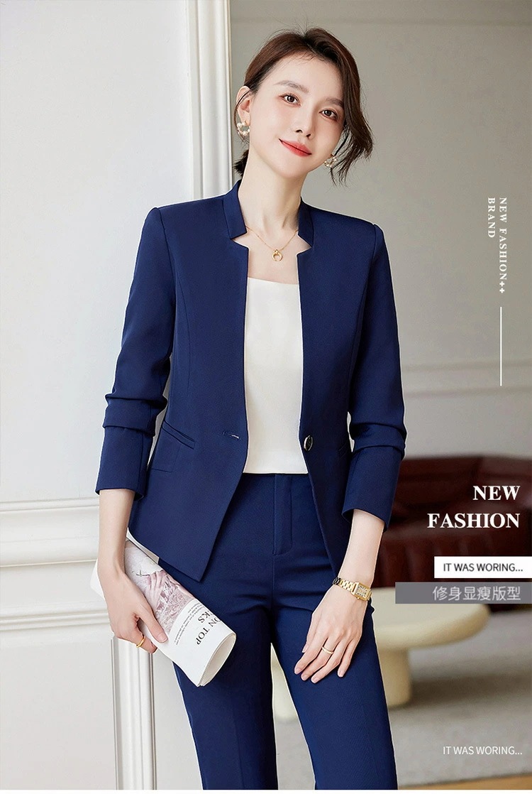 工装 スーツ レディース 秋 冬 長袖 ブラック 色 ホテル フロント 体型 整理 洗練