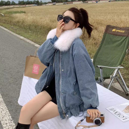 デニムジャケット レディース アウター 羽織 ファー襟 裏ボア 暖かい 秋冬 長袖 Ｇジャン オーバーシルエット カジュアル お出かけ おしゃれ フロントジッパー 女性
