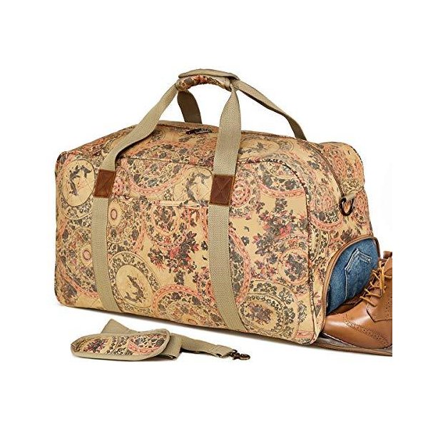 Kemy s Womens Canvas Duffle Bag Overnight Weekender Travel Bags Genuine Leather Ladies Oversized Wee