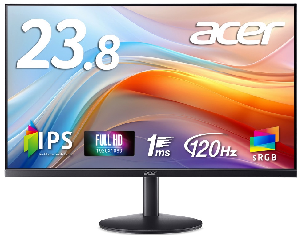 Acerエイサー 液晶ディスプレイ(23.8型/IPS/FullHD 1920×1080/120Hz/1ms/HDMI1.4/D-Sub/VESA/3年保証)(ブラック) SA243YG0BMIX