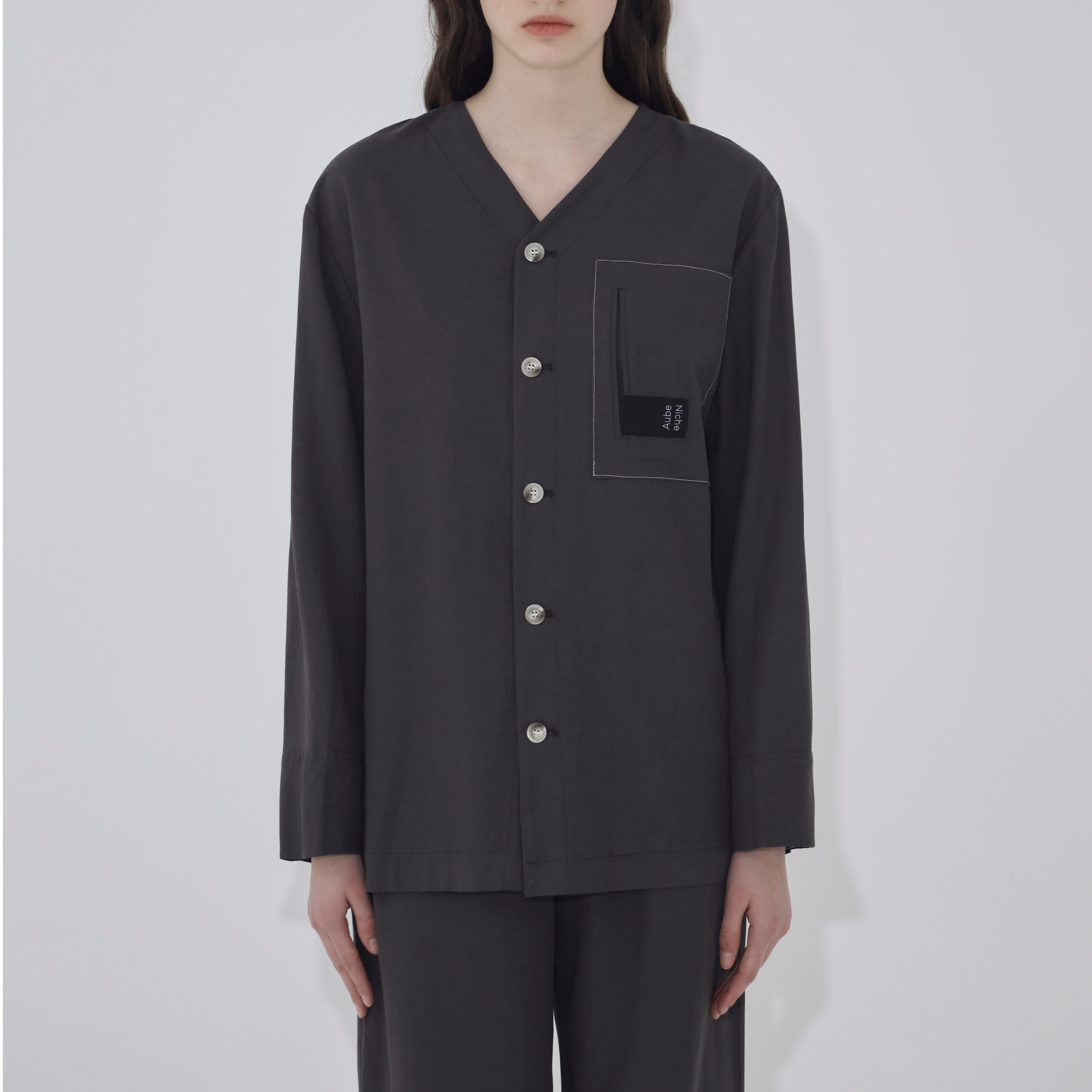 オーブブランシェ パジャマ ロングシャツ_チャコール