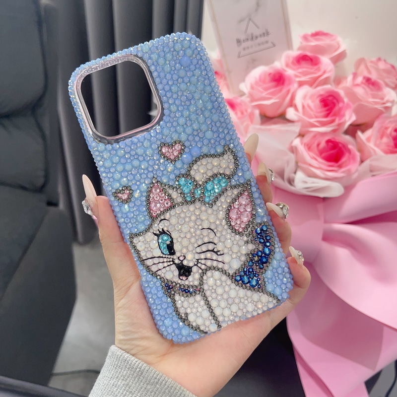 ハンドメイド iPhoneケース マリー キラキラのラインストーン iPhone16/15/14/13/12/11ケース Plus Pro Max メアリー・キャット