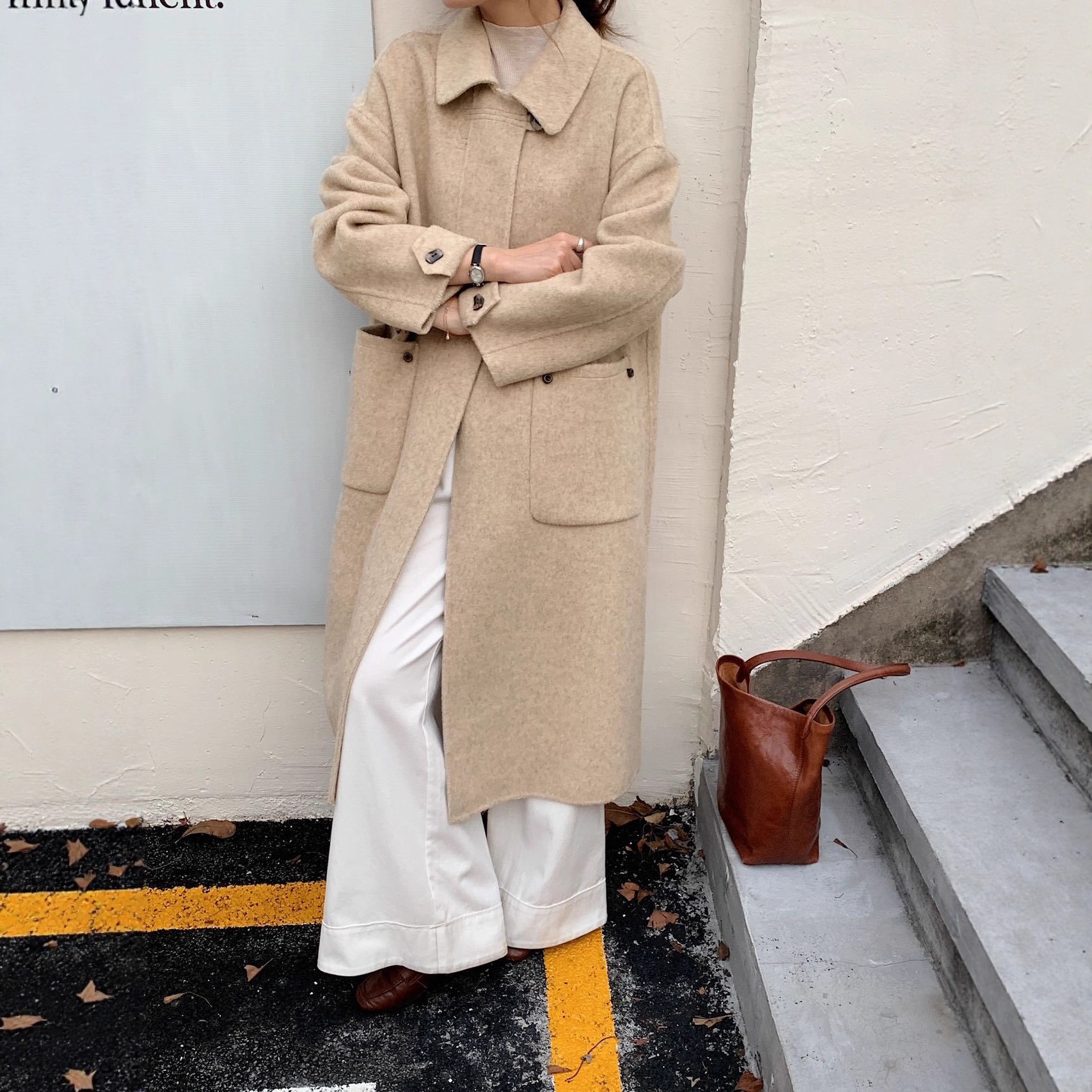 レディース 両面ウールコート 2025 韓国風 冬新作 ミドル丈 ピーターパンカラー 厚手 ゆったり カジュアル ウールコート