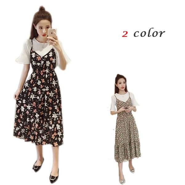 レディース ロングワンピース サロペット スカート 無地 春 秋 二点セット 五分袖丈 ゆったり か