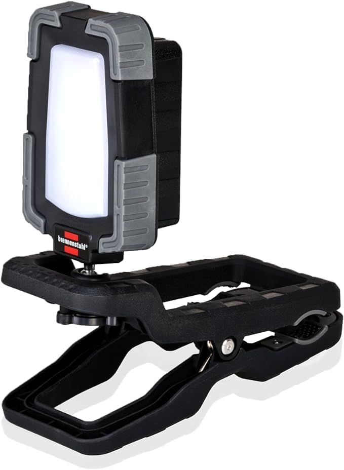 【所ジョージの世田谷ベース掲載！】Brennenstuhl(ブレンネンストゥール) ワークライト クランプ式 LED 作業灯 USB充電式 投光器 モバイルバッテリー機能 (20W 日本語説明書付き)