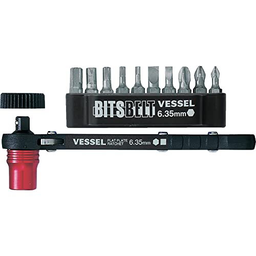 ベッセル(VESSEL) 板ラチェット ドライバーセット (ビスキャッチ1個プラスマイナスヘックスビット 10本付) TD-73MC
