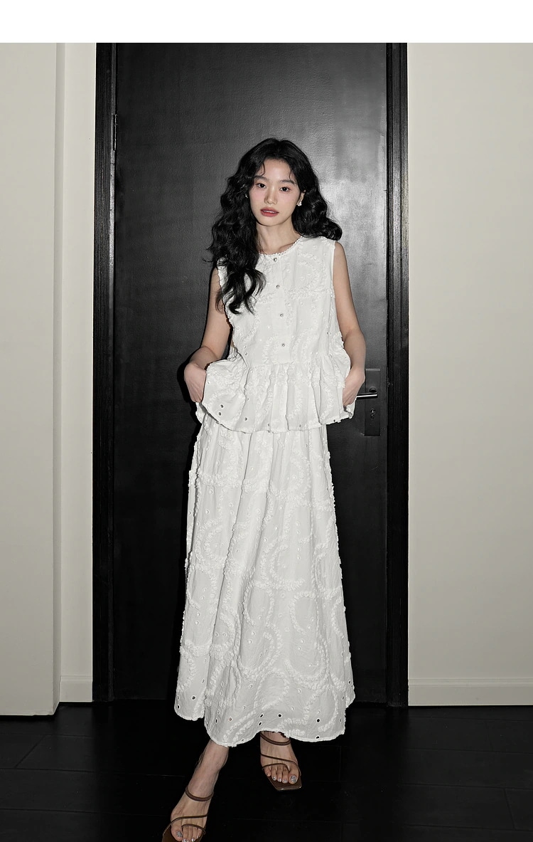 【品質選定／夏必須アイテム】 フレンチシャツ × ホワイトバストバンド 2 点セット 2025 夏・秋新作セットアップ　レディース レース刺繍ハーフスカートセット 元気少女ホームウェアタンクトップT兼