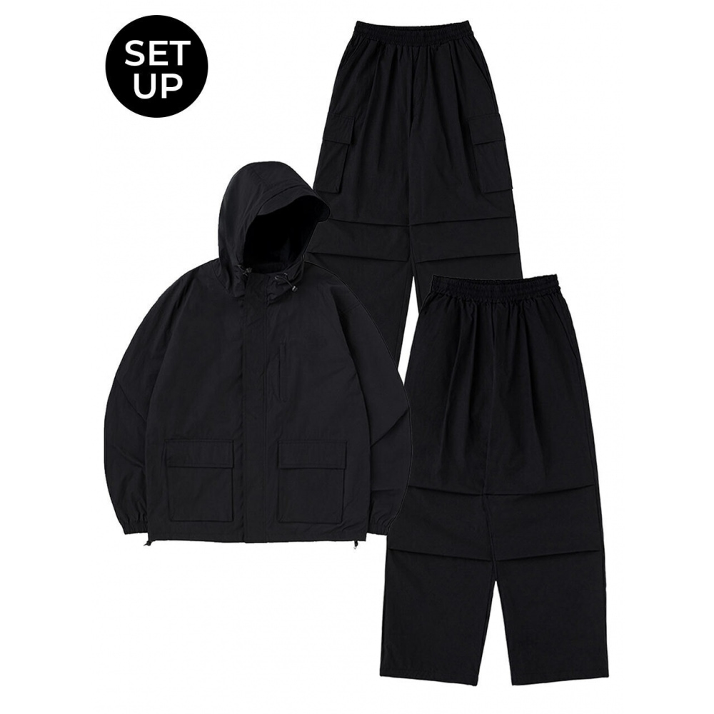 URBANAGE 防水ウィンドブレーカーセットアップブラック