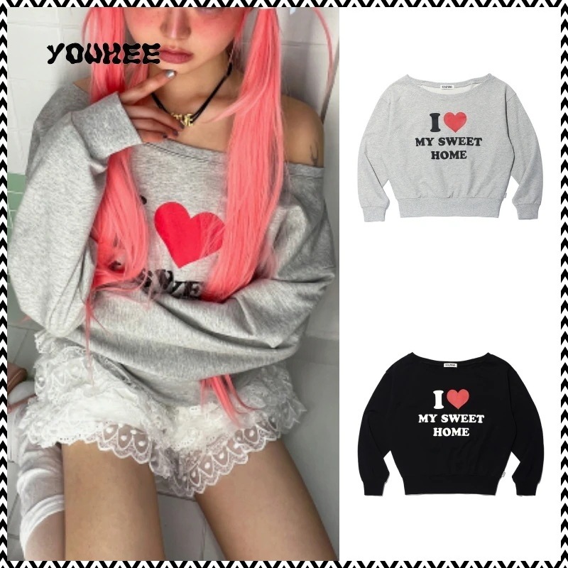 YOUHEE I LOVE OFF SHOULDER SWEATSHIRTS