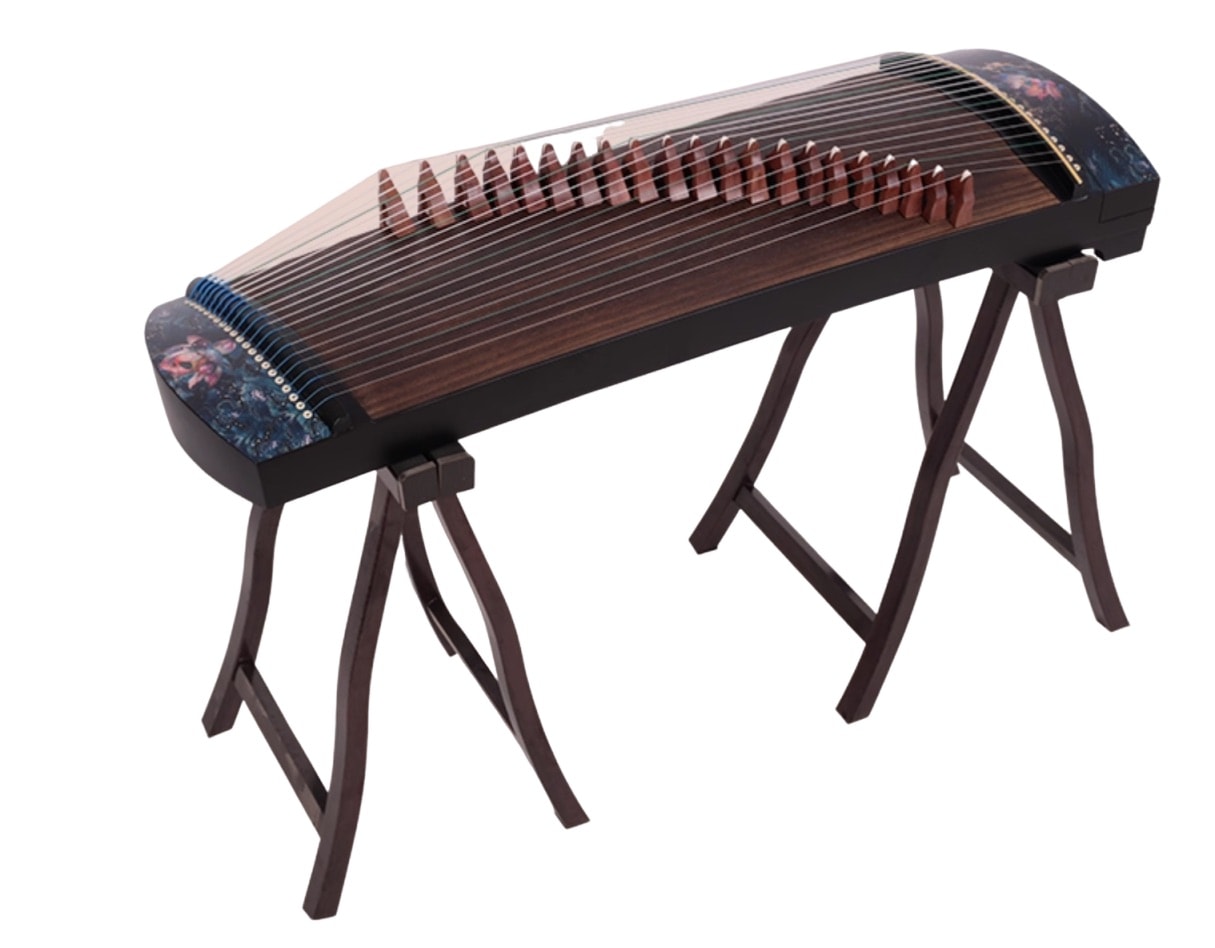 筝 100cm 21弦 蓮の花模様 中国の弦楽器