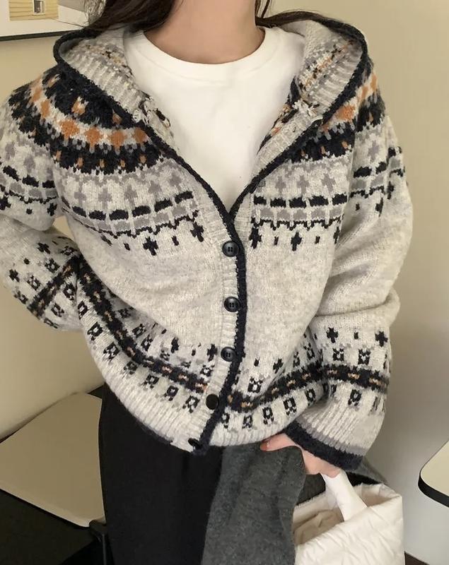 刺繍プルオーバーフードニットY（妊婦服ゆったりフィットカーディガン）