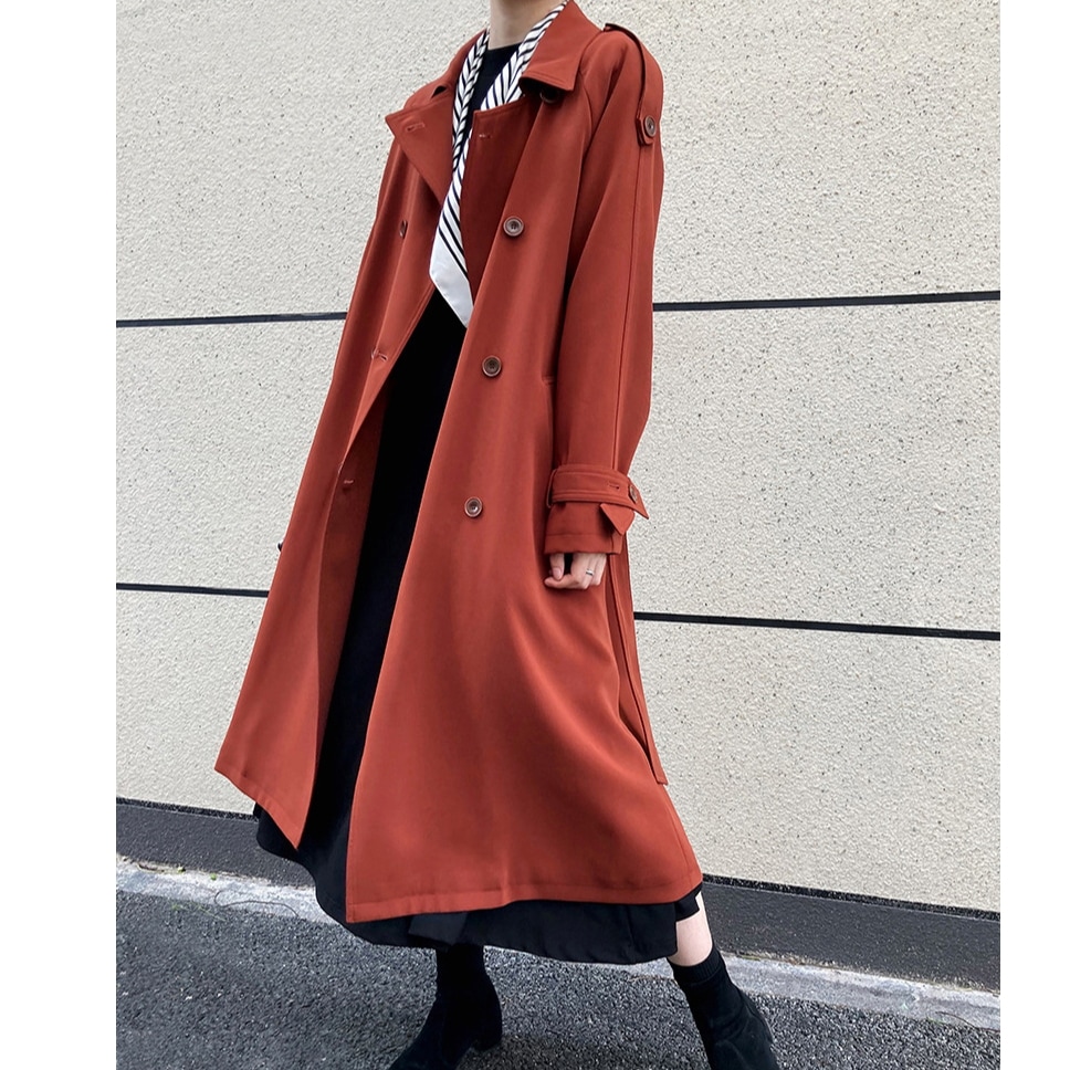ロング丈トレンチコート　ベルト付き　スプリングコート　Aライン　レディース　テーラードカラー　アウター　コート　ジャケット　春　秋
