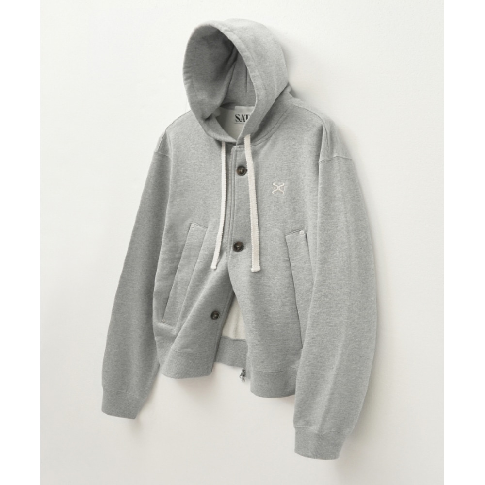 テオコットンオールデイフーディージップアップメランジグレー