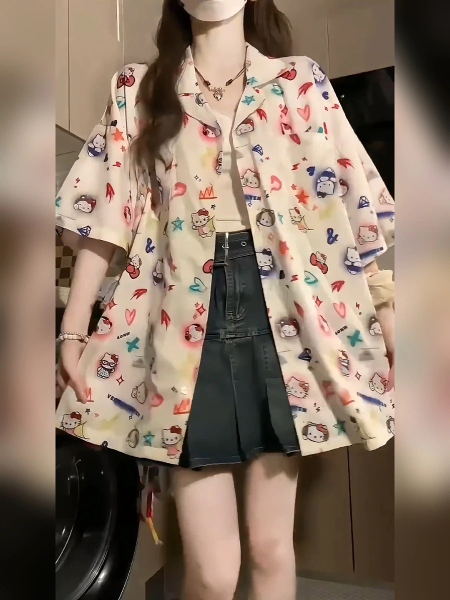 ハローキティ tシャツ 半袖 レディース遼京猫プリントカレッジ齢軽減半袖シャツレディースカジュアルストリートウェア