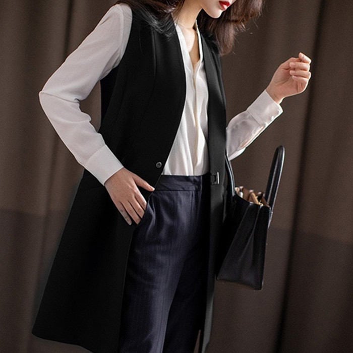 ベストジレレディース前開きベストレディースおしゃれ大きいサイズジIレベストロングベストロング春春冬春春黒ブラックネイビー無地ジレノースリーブ通勤OLオフイス上品フォーマル入学式ビジネス