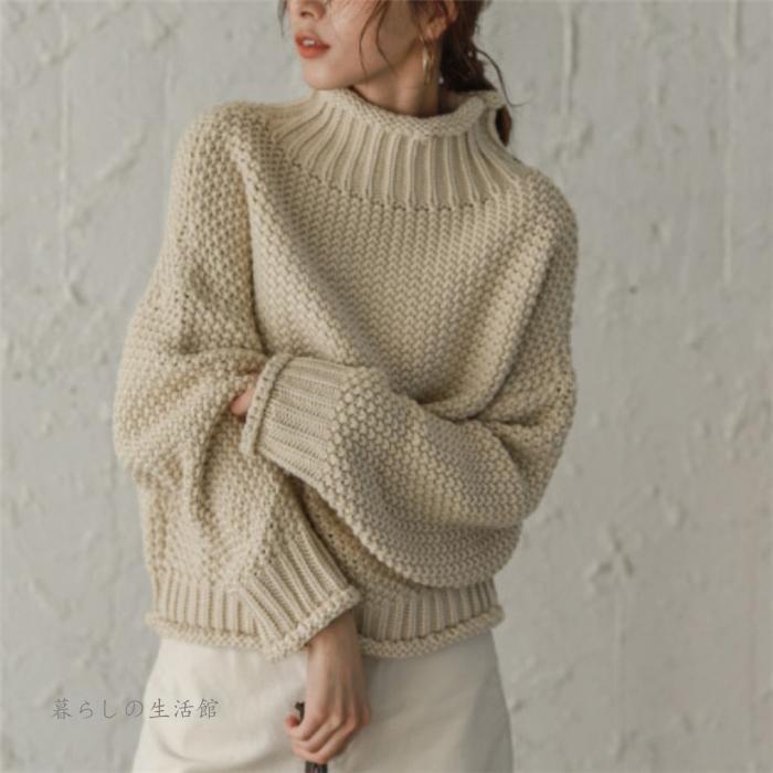 チャンキーニット ハイネック ボリュームニット ざっくりニット ニット セーター レディース トップス プルオーバー カジュアル 2022秋冬新作