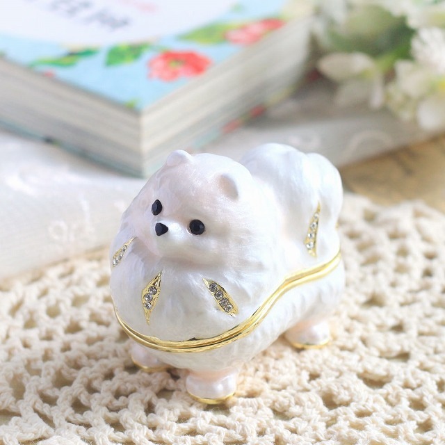 ジュエリー ボックス ポメラニアン 犬 Dog イヌの置物 ホワイト 3702