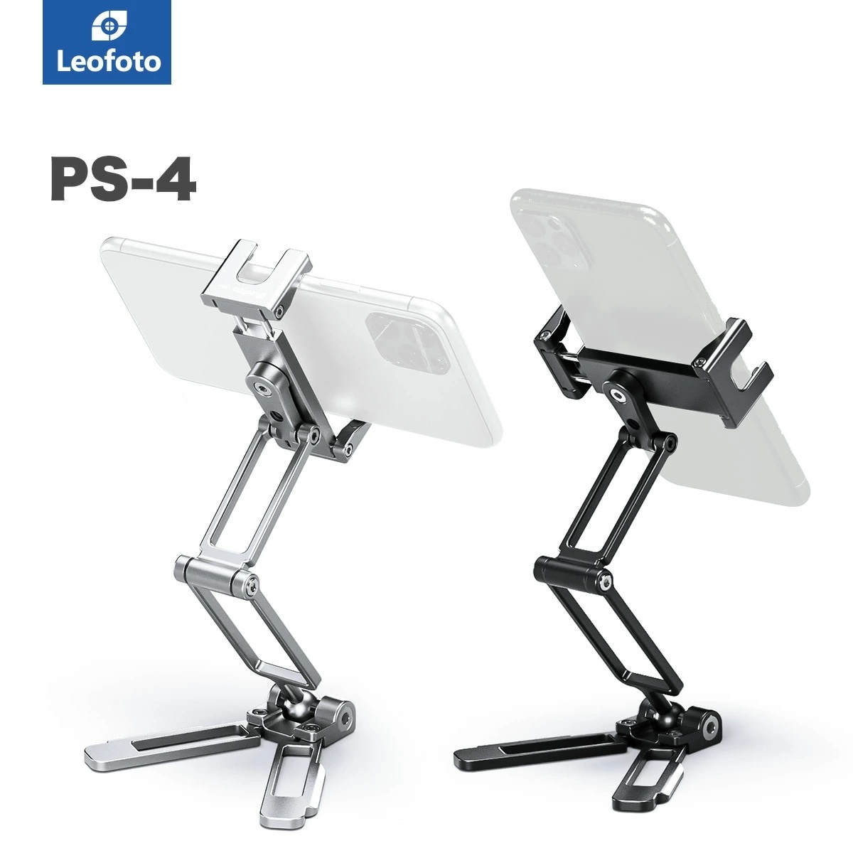 Leofoto(レオフォト) PS-4(BK)/PS-4(SV) 折畳式スマホスタンド＆ホルダー［ブラック/シルバー1/4インチ対応自立型折りたたみ可能アルカスイス/アクセサリーシュー互換］
