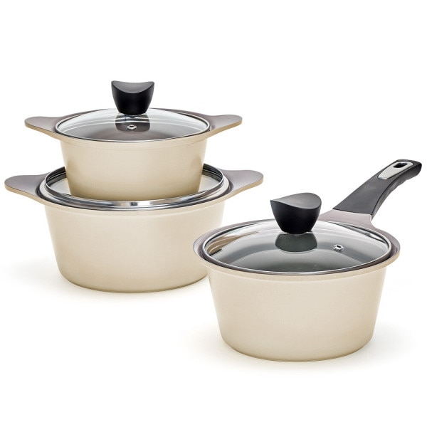 ジュリエット セラミック 鍋 3点セット(ベージュ) (スカイブルー)