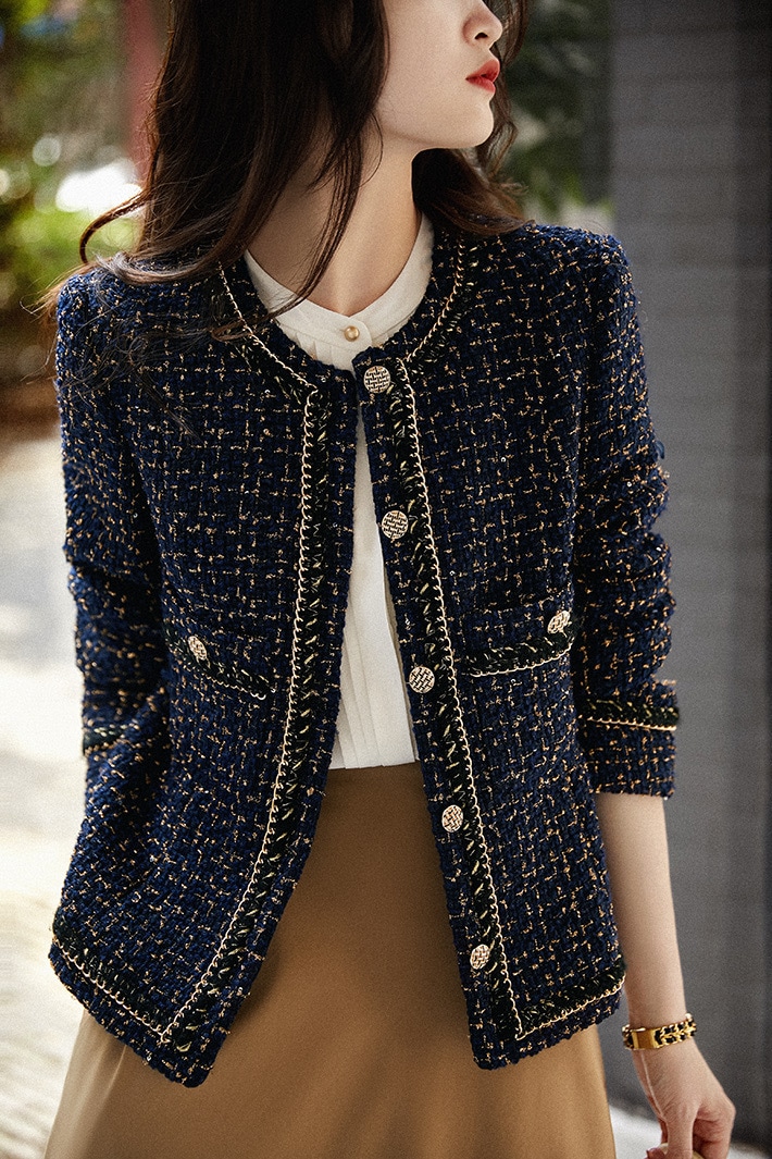 小香風短外套女小衆デザイン感気品軽熟風ツイードジャケット