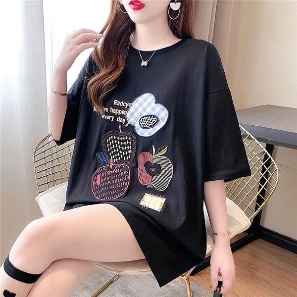 半袖tシャツ レディース トップス プリント カットソー スリット 白Tシャツ 黒Tシャツ 半袖 かわいい 20代 30代 40代 新作 夏 バレンタイン プレゼント