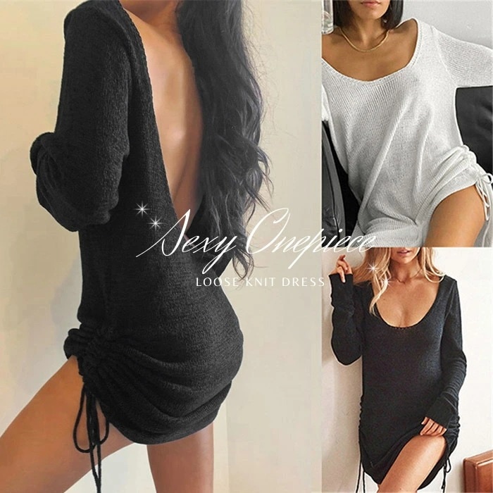 【即納】セクシー ボディコン レディース タイトワンピ ミニワンピ ミニ 超ミニ ワンピース 胸元 セクシーニット 背中開き ニットワンピ 童貞を殺すセーター 童貞を殺すニット セクシー コスチューム 5,160円