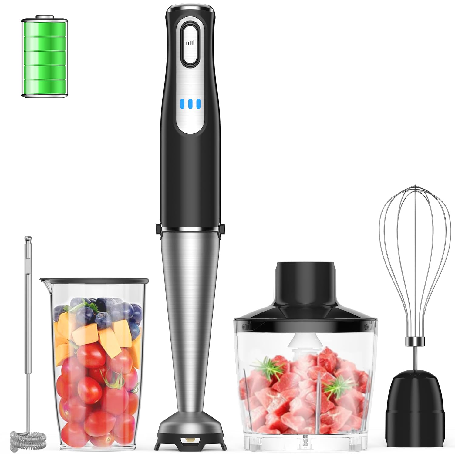 【ブレンダー コードレス】QOOQOOGE ハンドブレンダー マルチスティック 離乳食 充電式 無段階変速 ミキサー 鍋キズ防止 氷も砕ける フードプロセッサー ジューサー ブラック