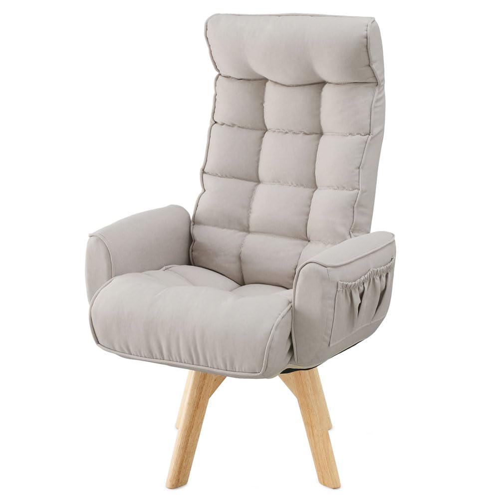 アイリスオーヤマ(IRIS OHYAMA) リクライニングチェア 回転ファブリックチェア ハイバック FACN-KHB アイボリー