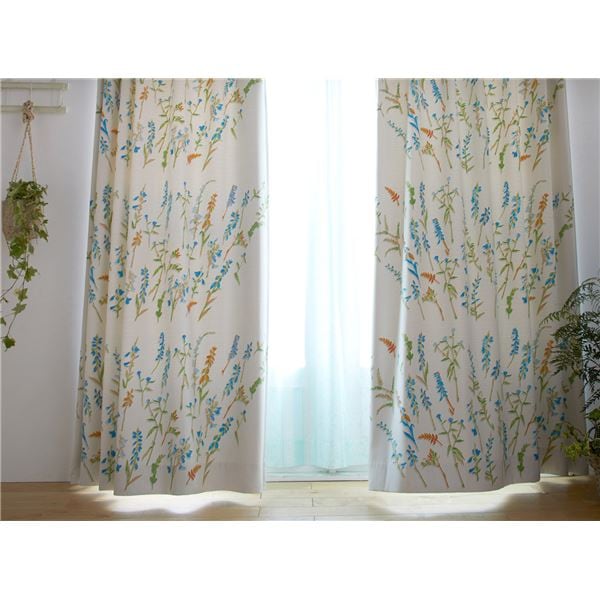 遮光 カーテン 約幅100×丈200cm コレット ブルー 1枚入 3級遮光 タッセル付 形状記憶加工 日本製 デザインライフ