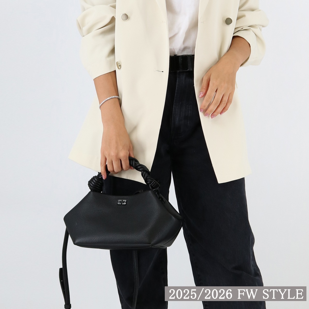 ハンドバッグ BOU BAG SMALL GRAINED A6955 Black/099 ブーバッグ ショルダーバッグ グレイン リサイクルレザー バタフライロゴ レディース 黒