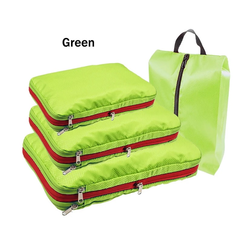 ポータブル二層圧縮バッグ,トラベル収納ポーチ,収納バッグ Total 4PCS Green