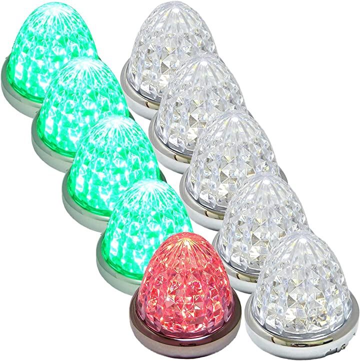 カスタマイズ 24V トラック用 LED マーカーランプ サイド 8面クリスタルカット仕様 16LED 汎用 10個 セット /(グリーン / レッド)