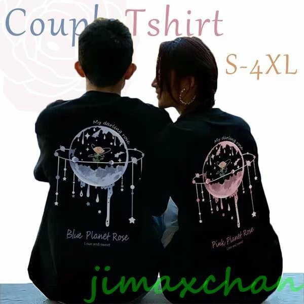 新品　プラネット Tシャツ カップル ペアtシャツ ペアルック カップルお揃い バラ お揃い服 お揃いプリンター 黒 白