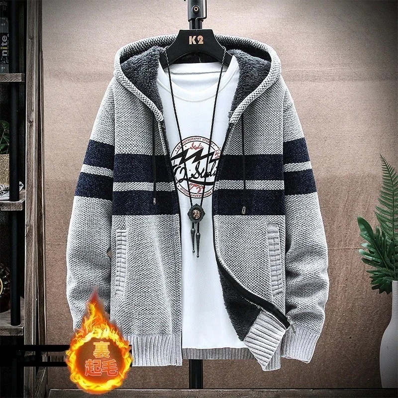 裏起毛パーカーメンズ暖かいカーディガンフード付きニットスウェットパーカー長袖ファッションスエット防寒パーカーコート冬作