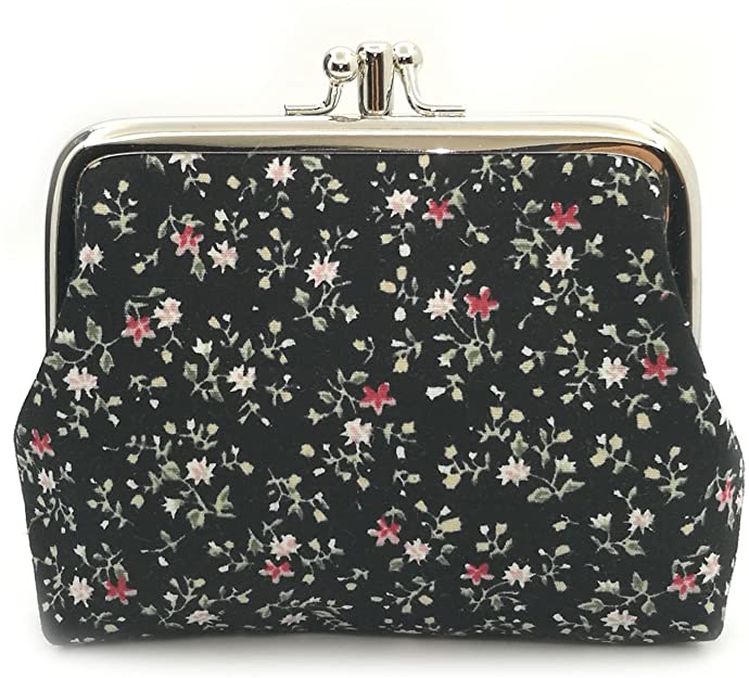 キュートフローラルバックルコイン財布ビンテージポーチキスロック小銭入れ財布#002