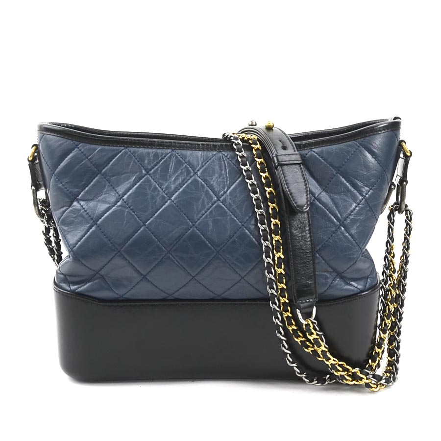シャネル CHANEL ショルダーバッグ ガブリエル ドゥ シャネル ラージ ホーボー レザー ネイビー/ブラック ゴールド/シルバー レディース e59677a
